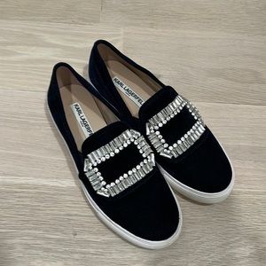 Loafers, navy velvet. Worn once. Amazing sparkle, and comfort. Size 7
